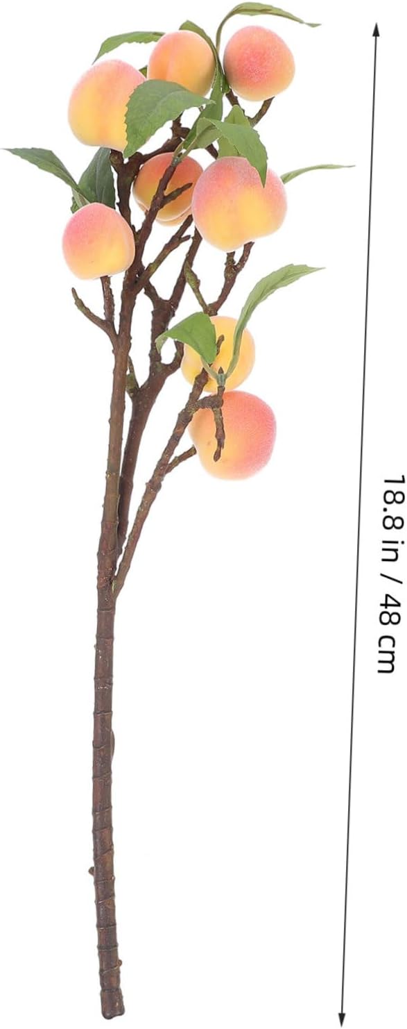2pcs Artificial Peach Branches Simulation Fruit Stems Realistic Faux Peach Tree Decor for Home Wedding Banquet Coffee Shop Balcony Display