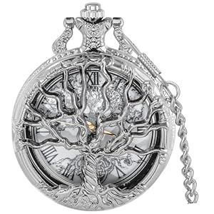 Tiong Pocket Watch Hollow Tree of Life Design Roman/Arabic Numerals Quartz Pocket Watches with Chain Pendant for Men Women