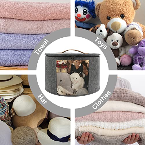 Storage Hat Box Large Felt Hat Storage Round Foldable Hat Carrier Travel Cowboy Hat Storage Travel Hat Boxes For Women & Men With Lid For Various Types Of Hats/Clothes & Toy, Grey 16.9" X 10.2" #TOP4