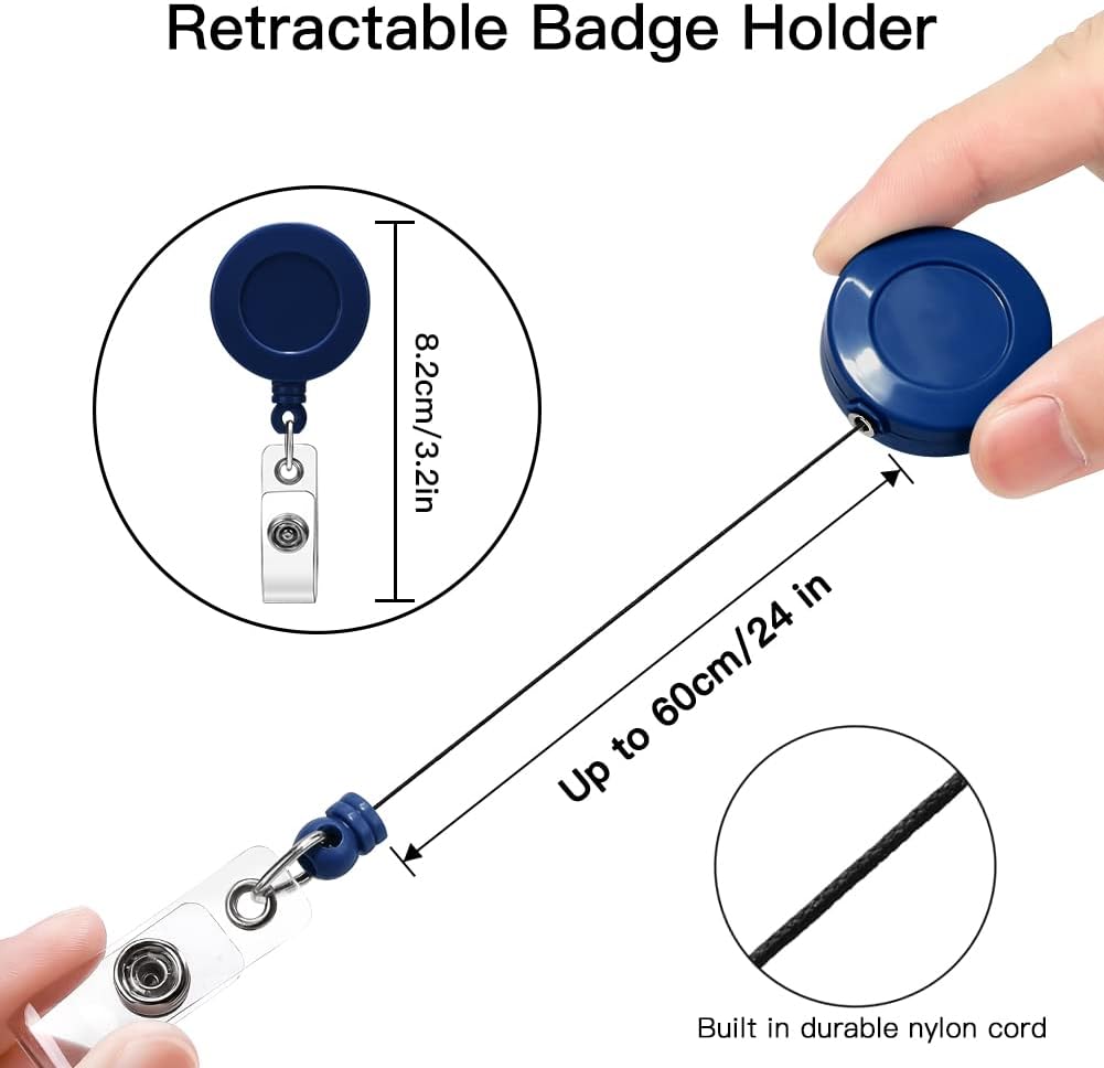 Soleebee 1 Pack Nurse Badge Reel, 24'' Retractable Badge Holder with 360° Swivel Alligator Clip Solid Color ID Badge Holder for Nurse Doctor Teachers Students Badge Reel (Dark Blue) - Image 2