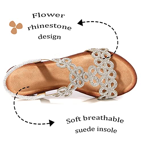 Stmaher Bohemian Wedge Sandals For Women Ladies Dress Sandal Rhinestone T-Strap Wedges Elastic Strap Cutout Sandals Walking Beach Sandal Silver-6/36 #TOP1