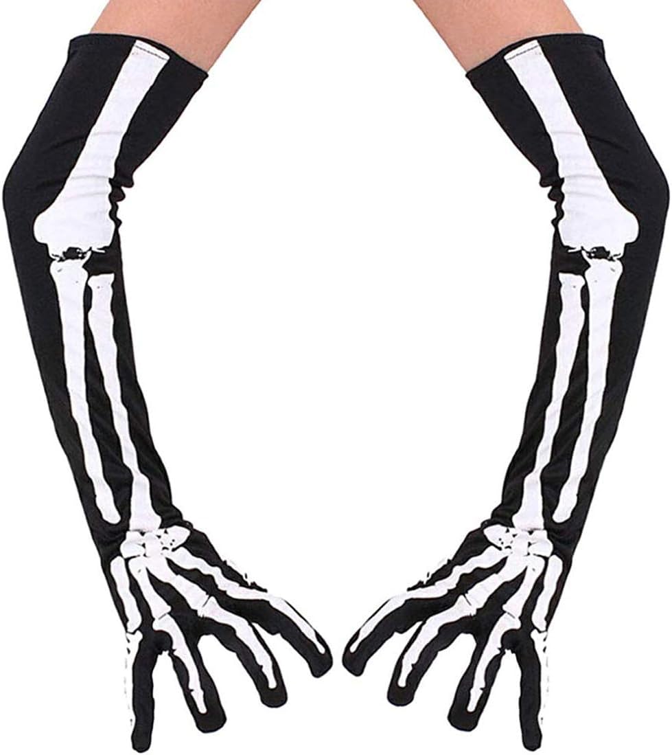Dan Ching Bone Gloves Women Men Long Skull Gloves Halloween Skeleton Glove