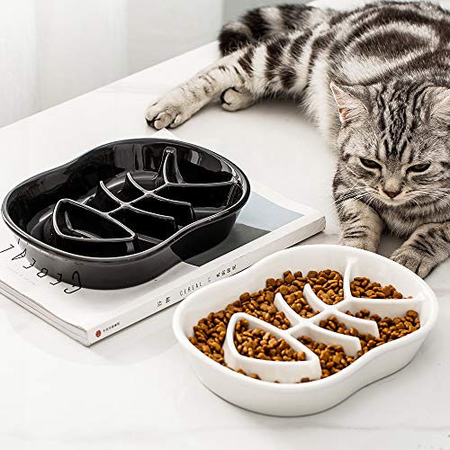 Black Ceramic Slow Feeder Dog Bowls Cat Bowl -Ceramic Fun Interactive Feeder Bloat Stop Cat Bowl Preventing Feeder Anti Gulping Healthy Eating Diet Pet Bowls Against Bloat, Indigestion And Obesity #TOP4