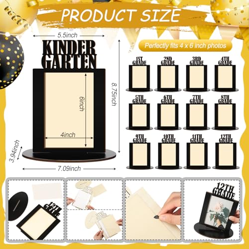 Image of AceOrbit 13 Pcs K-12 Picture Frame 4 x 6 Inch Kindergarten Through 12th Grade Picture Frame Grad School Photo Display for Graduation Party Supplies(Black)