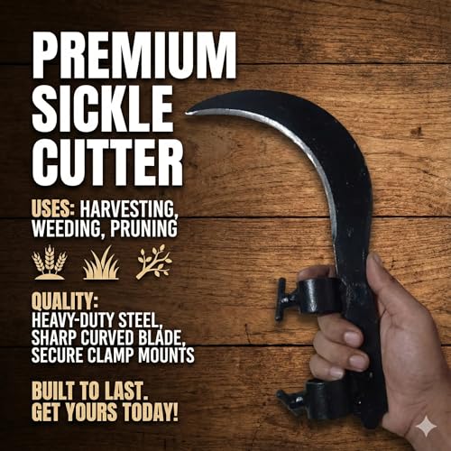 Image of Hand Sickle Cutter | Sharp Curved Blade for Grass, Weeds, Harvesting and Gardening | Durable Manual Farming Tool for Cutting and Trimming Plants