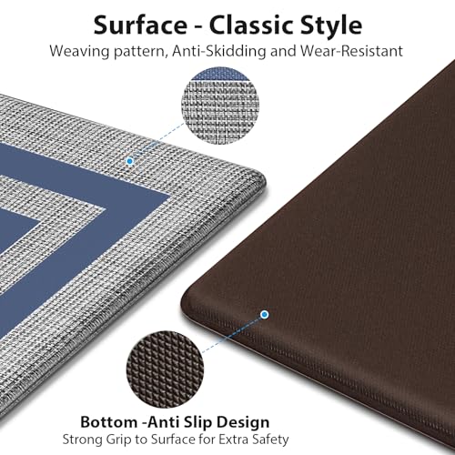 Latida Kitchen Mats 2 PCS, Cushioned Anti Fatigue Kitchen Mat for Floor, Non Slip Waterproof Kitchen Rug Set, 1/2 Inch Thick Comfort Anti Fatigue Mat for Kitchen Sink Office Laundry, Blue