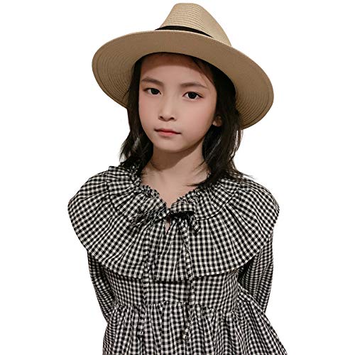Jastore Little Kids Girls Boys Summer Fedora Straw Hat Wide Brim Floppy Beach Sun Visor Hat (Style B-Khaki, 3-6 Years) #TOP4