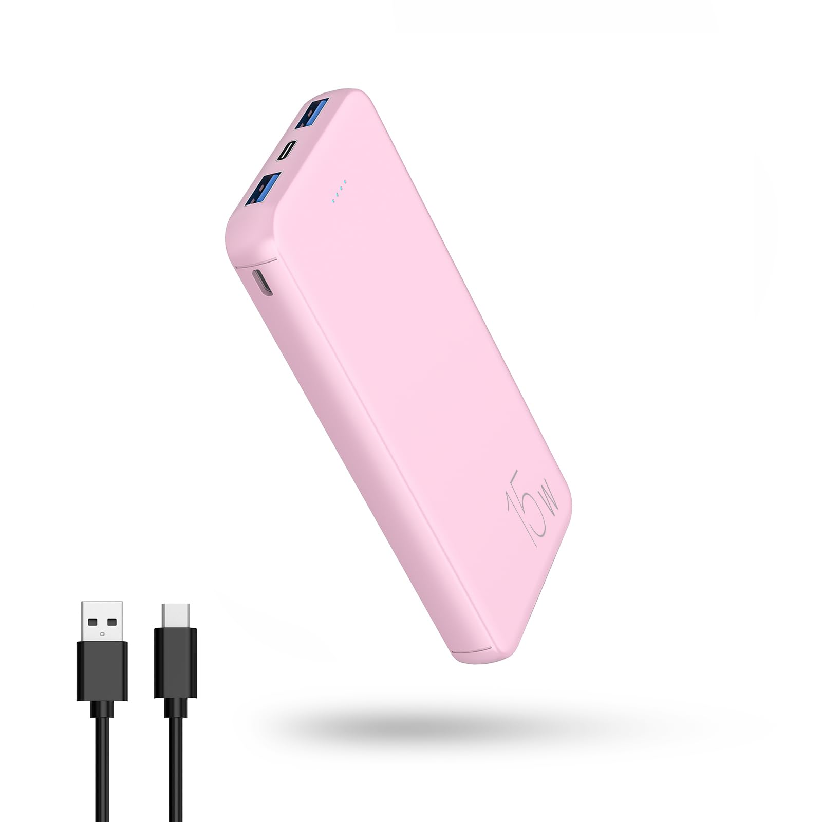 VANYUST Portable Charger, 10000mAh 5V/3A Power Bank, USB-C in&Out Fast Charging Battery Pack, External Powerbank Compatible with iPhone 16 15 14 13 12 Samsung S22 S21 Google iPad etc (Pink)