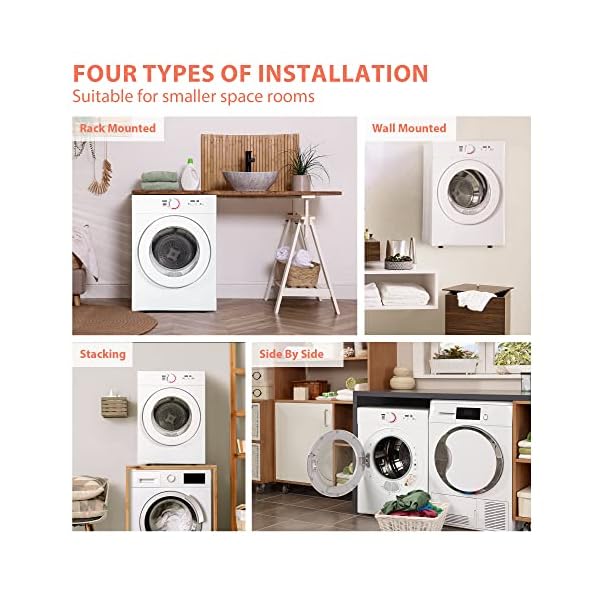 Euhomy Compact Dryer 1.8 cu. ft. Portable Clothes Dryers with Exhaust Duct with Stainless Steel Liner Four Function Small Dryer Machine, Suitable for Apartments, Dorm, RVs, White - Image 3