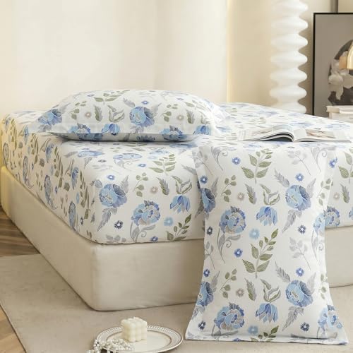 Image of IVAZA Ezyption Cotton Super Soft 240 TC Elastic Fitted All Around Elastic Printed King Size Double Bed Bedsheet with 2 Pillow Cover 72 inch X 78 inch3 White Grey
