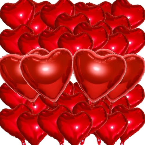 Tsoifu 40Pcs Red Heart Balloons, Valentines Day Decorations Big Heart Shaped Balloons 18inch 32inch Valentines Balloons