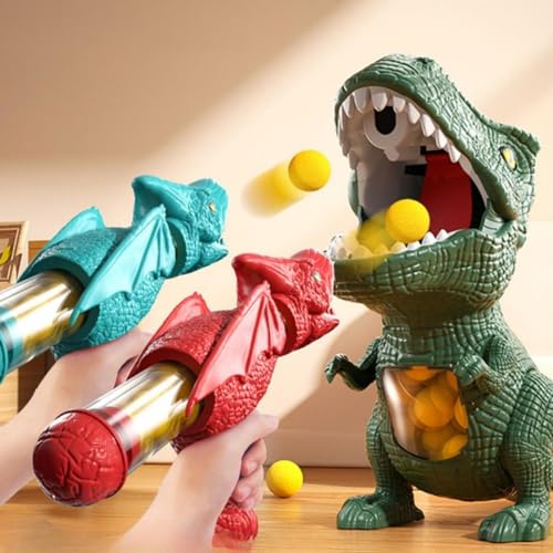 Dinosaur Shooting Toys For Kids, Dinosaur Shooting Game, Movable Target Interactive Pump Action Battle Game With 2 Air Pump Gun, Soft Foam Balls, Indoor Activity Toy for Ages 2-8 Year Old Kids