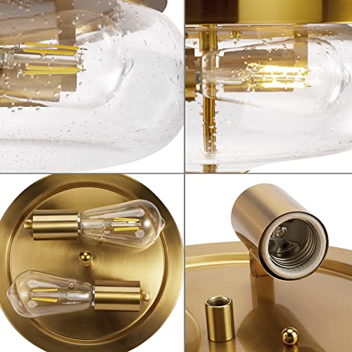Darkaway Farmhouse Ceiling Light Fixtures Flush Mount Ceiling Light, Indoor Outdoor Ceiling Light With Seeded Glass Shade For Hallway, Kitchen, Bedroom, Porch, Gold #TOP2
