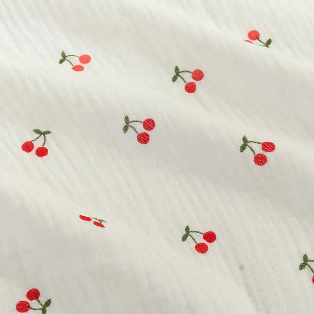 Tela de Gasa crepé de algodón de Doble Capa con Estampado de Cerezas para Pijamas, Vestidos, Ropa de casa y Ropa Interior (135 x 50/500 cm).