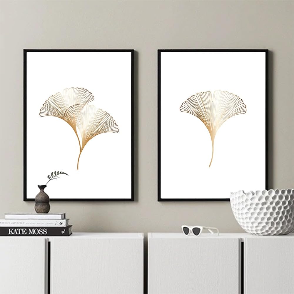 WUHBCZ Art Decor,Abstract Plant Poster Luxurious Golden Ginkgo Leaves Canvas Painting Nordic Wall Art Prints Home Living Room Kitchen Wall Decor Picture-30 * 50cm*2PCS (No Frame)