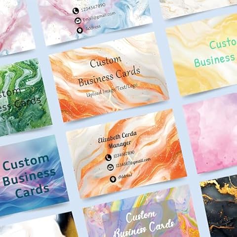 Personalized Business Cards Custom Waterproof 100PCS Business Cards with Image/Text/Logo Double Side Printable 300 gsm Business Cards for Small Business (Custom Business Cards-Marbling) Cover