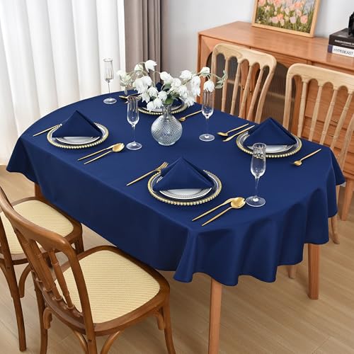Viiamacki Navy Blue Oval Tablecloth, 60 x 120 Inch, Stain and Wrinkle Resistant Machine Washable Polyester Table Cloth, Fabric Table Cover for Dining Buffet Party and Outdoor Use by Viiamacki - Used condition - US$20.43