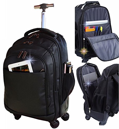 Mochila Bolsa Social Executiva Corino Resistente Notebook com Carrinho e Rodinha 360 (Preta)