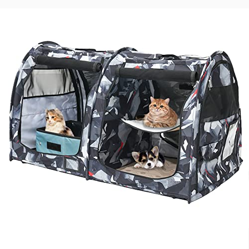 Bnosdm Outdoor Portable Twin Compartment Cat Carrier Bag/Condo Collapsible Double Pet Carry Kennel For Cats Dnd Puppy Soft-Sided Dog Car Travel Crate With Hammock/Mats/Litter Box #TOP25