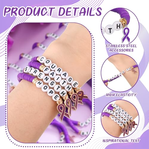 24 Pcs Purple Pancreatic Cancer Awareness Products Overdose Awareness Items Purple Ribbon Epilepsy Bracelets Pancreatic Cancer Gifts for Domestic Violence, Alzheimer, Lupus Charity Event3