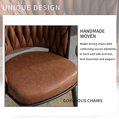 Bfz Dining Chairs Set Of 2, Mid-Century Modern Dining Chair, Retro Faux Leather Kitchen Dining Room Chairs, Hand Weaving Upholstered Dining Chairs With Metal Legs For Dining Room, Kitchen, Living Room #TOP4