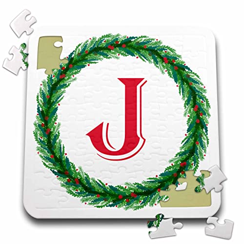 3dRose Christmas Wreath Monogram J Red Initial, SM3DR - Puzzles (pzl_353353_2)