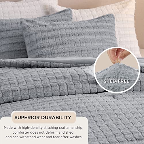 Image of Bedsure Fluffy Comforter Set Twin - Ultra Soft Faux Fur Comforter, Grey Comforter Set Twin Size, Winter Warm Fuzzy Bedding Set, Luxury Plush Bed Set 2pcs (1 Shaggy Comforter + 1 Pillowcase)