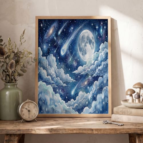 Grand tableau decoration murale ciel météores bleu marine 60x80cm