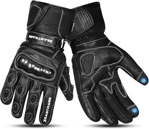 BEAST RAGE Gants de Moto Thermiques d'hiver–Gants de Moto en Cuir imperméables et Coupe-Vent avec Fonction Tactile,Gant de Moto Chauds pour Hommes et Femmes,idéaux pour Le vélo et Les (Noir, L)