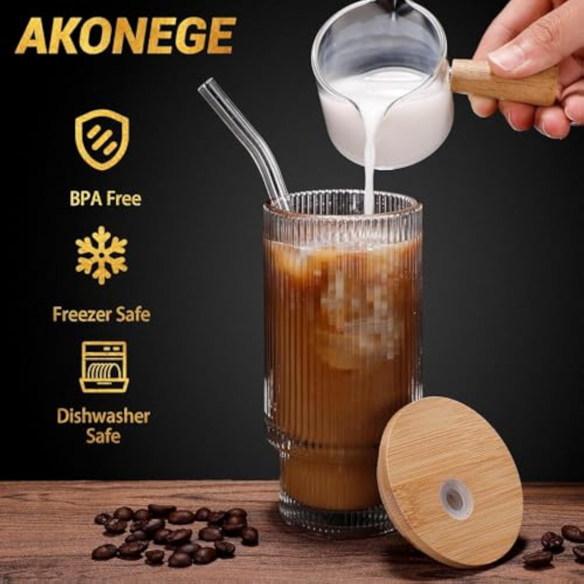Glass Coffee Cups with Lids and Straws, Spill Proof Mug