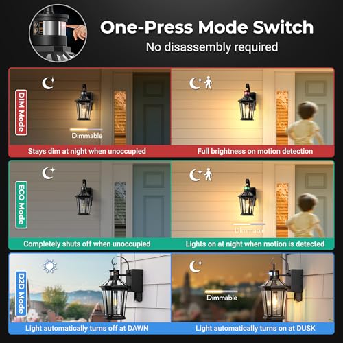 Image of Gleamz Porch Lights with GFCI Outlet, Black Motion Sensor Wall Light