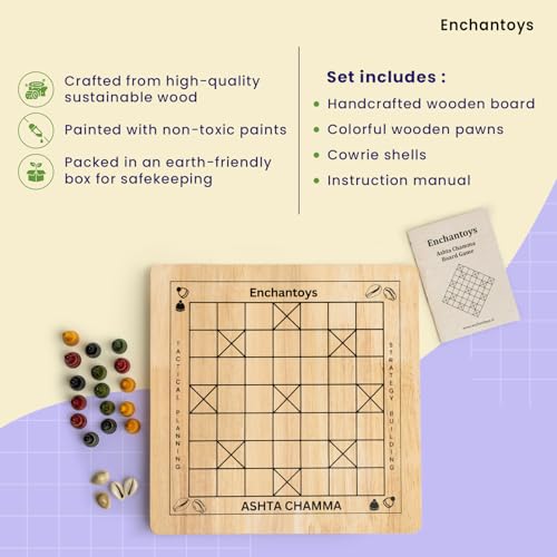 Image of Ashta Chamma Board Game | Chowka Bara,Katta Mane,Taayam,Kaangi Chaala,Kaana Dua,Traditional Indian Ludo | Travel-Friendly Game | Engaging Fun for Kids & Adults