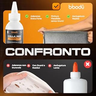 BIBODU Colla Tessuti 125 ml Resistente ai Lavaggi | Extra-Forte Trasparente & Impermeabile | Perfetto per Abbigliamento, Toppe e Auto