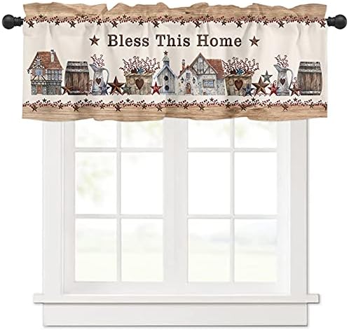 Valance Curtains for Kitchen Windows Western Texas Country Star Barn Berry Window Valances Vintage Farm Window Treatment Rod Pocket Valance for Bedroom Bathroom Laundry Room 54x18 inch, 1 Panel