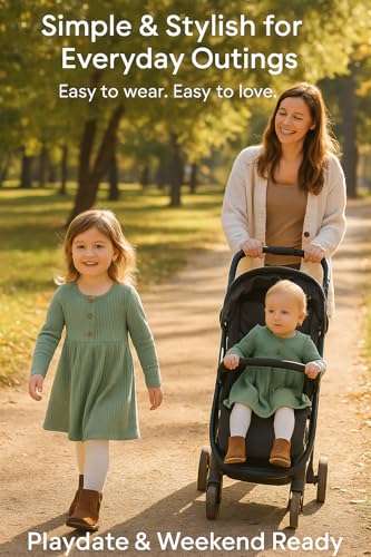 PATPAT Toddler Cotton Long Sleeve Dress with Soft Fabric & Stretch, Light Green, 6-9 Months