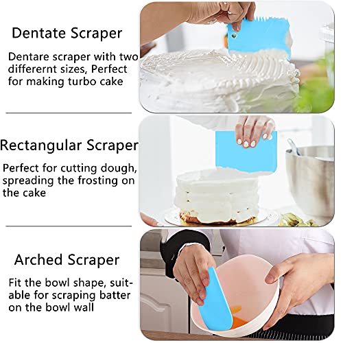 Teamfar Cake Pan, 2 Pcs 8X3 Inch Round Cake Pan, Stainless Steel Deep Layer Cake Pans With 60 Pcs Parchment Papers, 3 Pcs Cake Smoother Scrapers & Silicone Spatula & Mitts, Healthy & Practical #TOP4