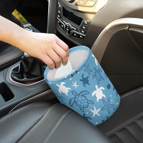 Image of Turtle Print Hanging Car Trash Bag Car Trash Can with Adjustable Buttons Collapsible Multipurpose Car Storage Bag Road Trip Essentials