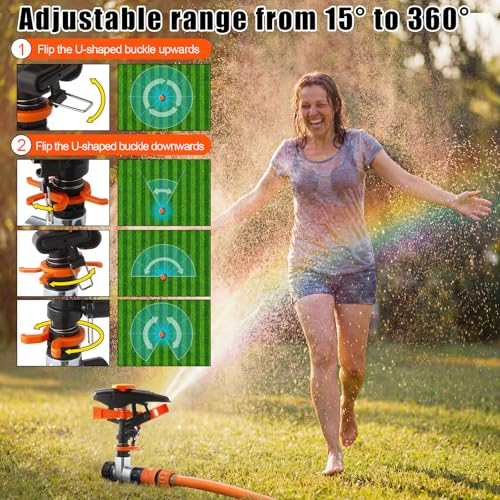 Jingmore 4 Pack Impact Sprinklers for Yard 360 Degree Automatic Rotating Water Sprinkler on Spike Base Zinc Water Sprayer Adjustable Spray Irrigation System for Large Area Lawn Grass Patio Garden — view 3