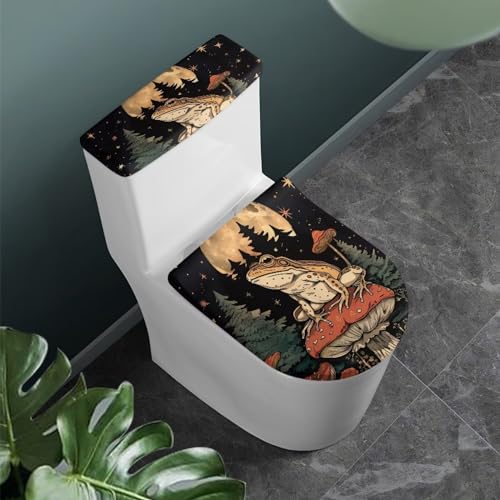 Hudotybom Toilet Seat Covers for Bathroom Mushroom Frog Toilet Lid Cover and Tank Lid Cover 2Pcs Fits Most Size Toilet Tanks & Lids Bathroom Decoration Accessories