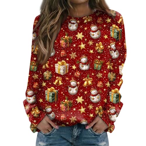 Genérico Camisolas de Natal, Camisetas de Natal de Manga Comprida Feias de Inverno, Originales Tamanho Grande Oversize Engraçado Camisola Mulher Inverno, Rede, L