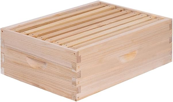 8 Frame Medium Super Beehive Box,Langstoth Super Honey Bee Hive Box, Include Beehive Frames and Waxed Foundations