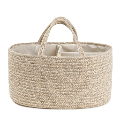 Image of Diaper Caddy Organizer, Empty Gift Basket for Newborn Essentials, Baby Storage Basket, Stylish Gift Bag for Baby Shower, Boys and Girls - Large, Oatmeal