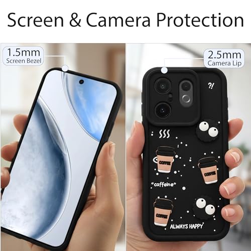 Image of DARKFIT Back Case Cover Compatible for Vivo X200 FE 5G | Cute Fun Cartoon 3D Ball | Coffee Silicone Case | Case Cover with Camera & Body Protection | Shock Proof | for Vivo X200 FE 5G | Color Black