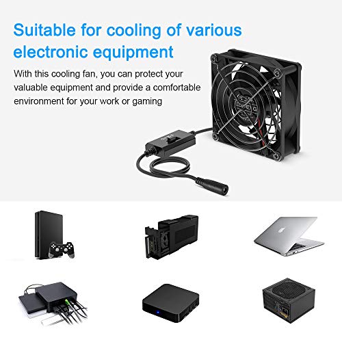 ELUTENG Ventola 80mm 3 Velocità Regolabili con Controller Ventilatore DC 12V 1A Adattatore di Alimentazione 8cm Fan Raffreddamento per PC, Playstation PS4 PS3, Xbox one, TV Box, Cabinet AV, Nero