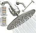 SparkPod High Pressure Shower Filter Head with 1 Extra Filter, Shower Arm and Extension - Water Filter and 9.5" Shower Head with Enhanced Formula Filter Helps Remove Chlorine (Elegant Brushed Nickel)