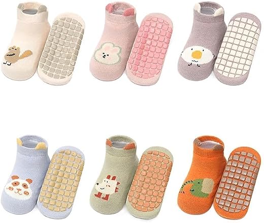 Caravan Enterprise Baby Grip Socks, Anti Skid Ankle Socks for Boys and Girls, 6 Pairs, 0-3 Years, Toddler Non-Slip Socks
