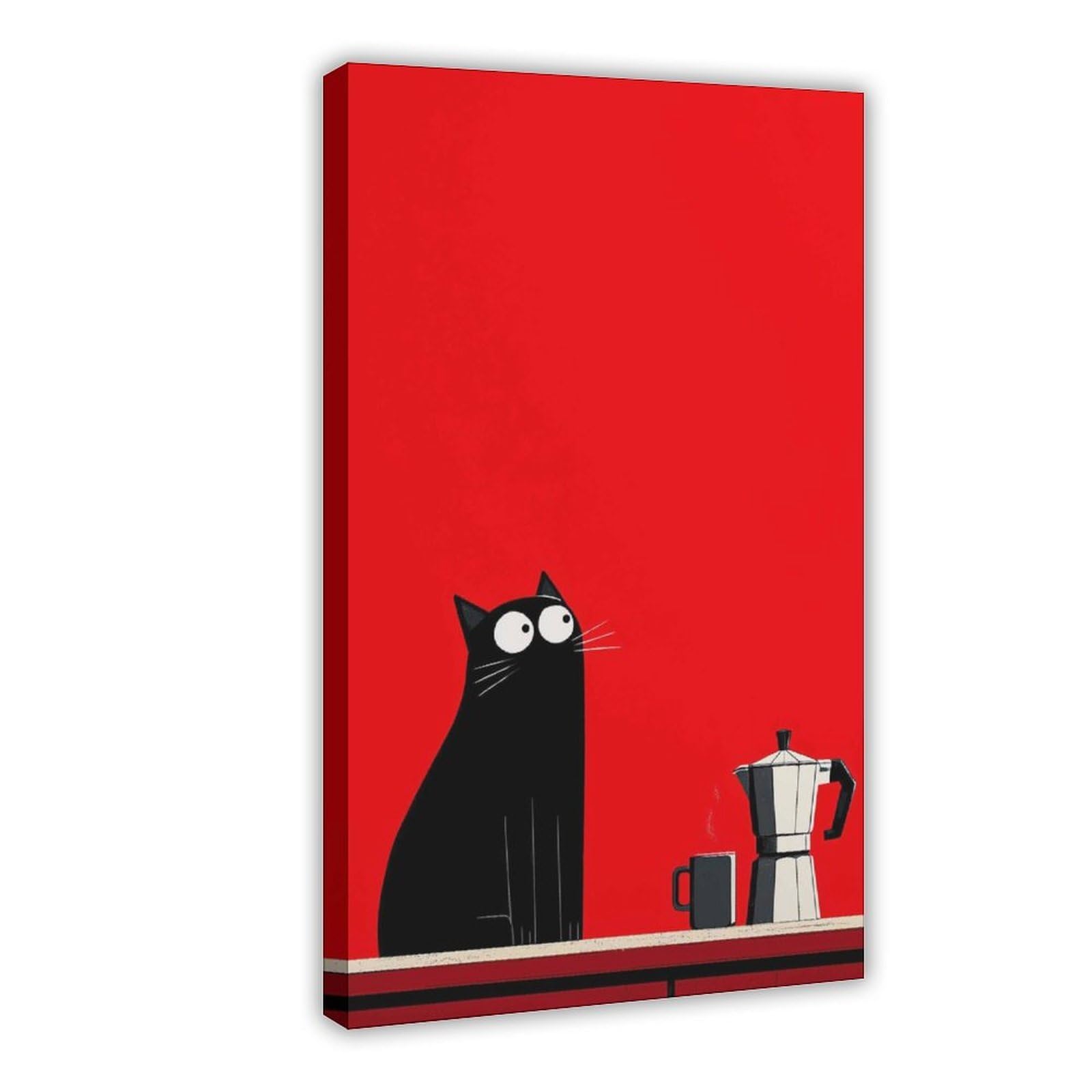 Qnvjqkdsi Frame Black Cat Coffee Poster, Funny Minimalist Art Canvas Poster Bedroom Decor Landscape Office Room Decor Gift 20" L X 30" W