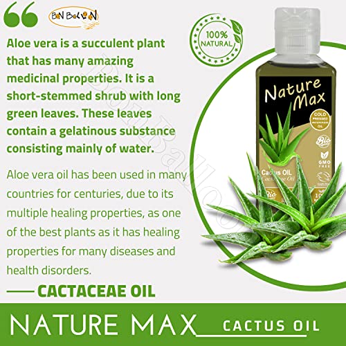 Nature Max Cactus Oil Essential Oils Organic Natural Undiluted Pure For Hair And Skin Care Massage Cold Pressed Premium (1Pack = 1.70 Oz / 50 Ml) زيت الصبار #TOP7