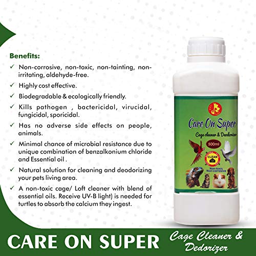 Image of Pet Care International (PCI) Care on Super || Cage Cleaner, Disinfectant || Provide Healthy & Clean Cage to Birds, Dog, Cat, Hamster, Rabbit, Guinea Pig, Reptiles, Iguana (500ML, Care on Super)