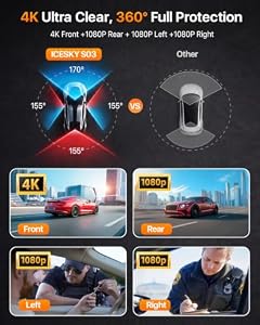 Icesky 4K Dash Cam Front and Rear Left Right with GPS, 20MB/s WiFi 6 — photo 3 of 6